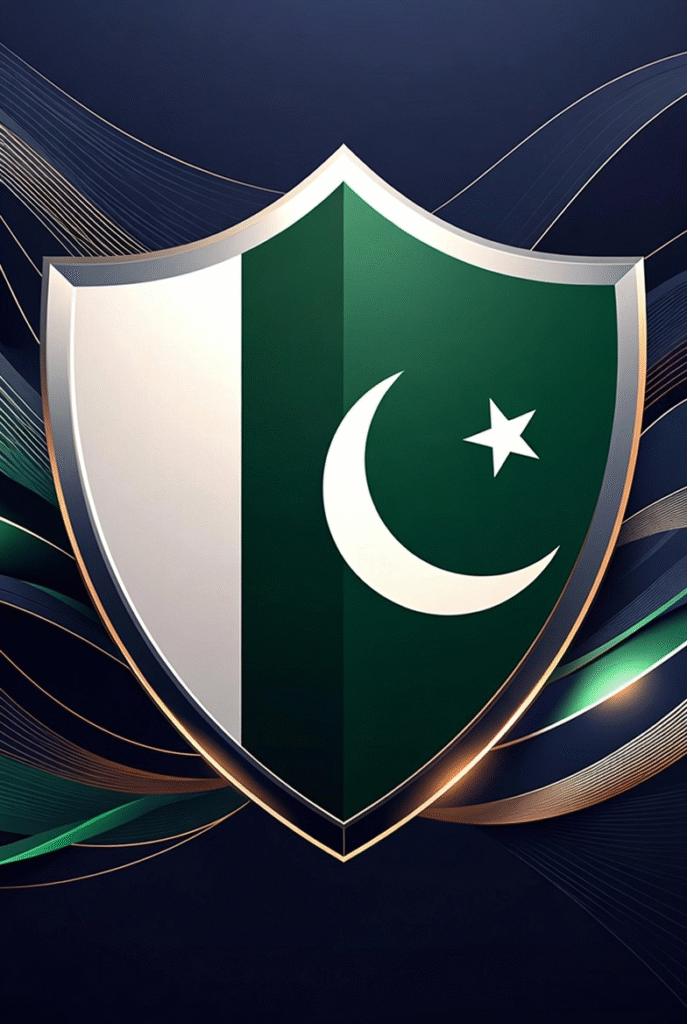 Digital shield with Pakistan flag symbolizing cyber awareness and security.