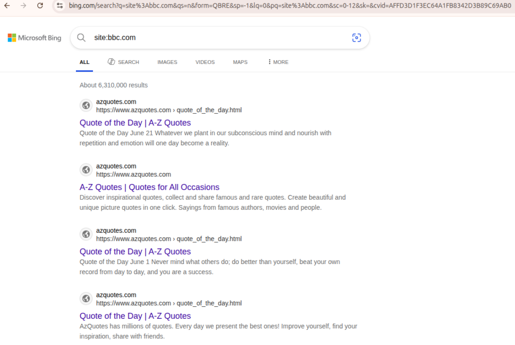 Bing Search Bug Exposed: Why Advanced Search Operators Are Failing in 2025 4 Bing Search Bug Screenshot 3