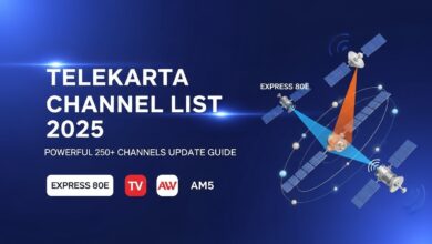 Telekarta Channel List 2025 modern thumbnail with satellites, logos, and updated channels