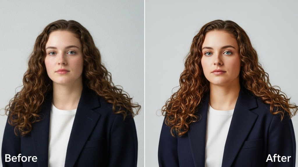 Before and after image of SD video properly upscaled to HD using AI, highlighting improved clarity and preserved detail.