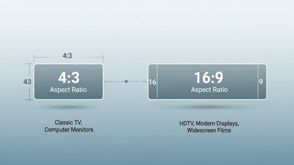 Maintaining Original Resolution: Pillarboxing and Letterboxing Explained 3 A graphic showing 4:3 vs 16:9 aspect ratios with labeled dimensions.
