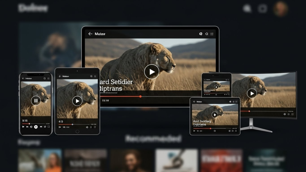 Maintaining Original Resolution: Pillarboxing and Letterboxing Explained 7 A streaming platform interface showing the same video in different aspect ratios on various devices.