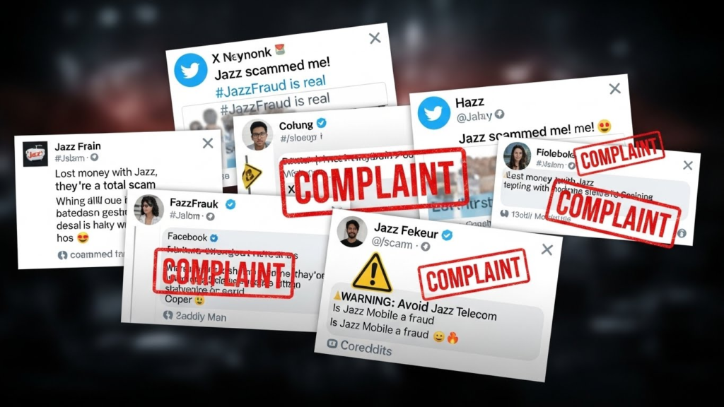 X (Twitter), Facebook, Reddit complaints highlighting Jazz fraud.