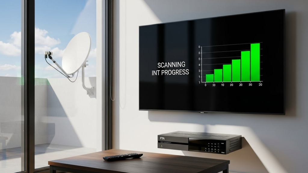 Rescan satellite channels on FTA receivers using blind or manual scans