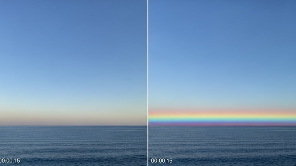 Side-by-side comparison showing color banding in improperly upscaled SD video.
