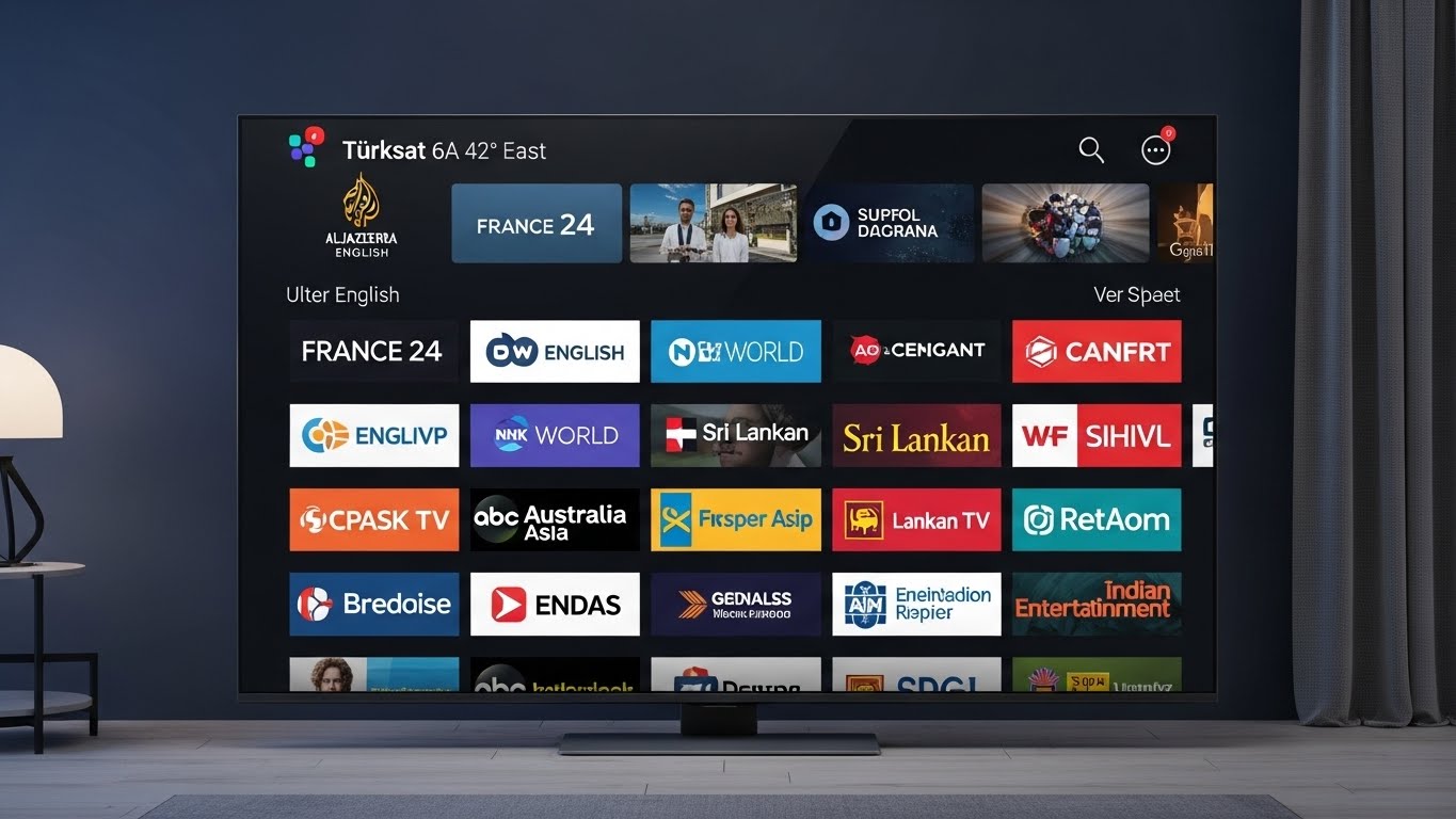 Türksat 6A TV frequencies showing international and Sri Lankan channels on satellite TV