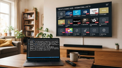 Legal free M3U IPTV playlists on a television and laptop.